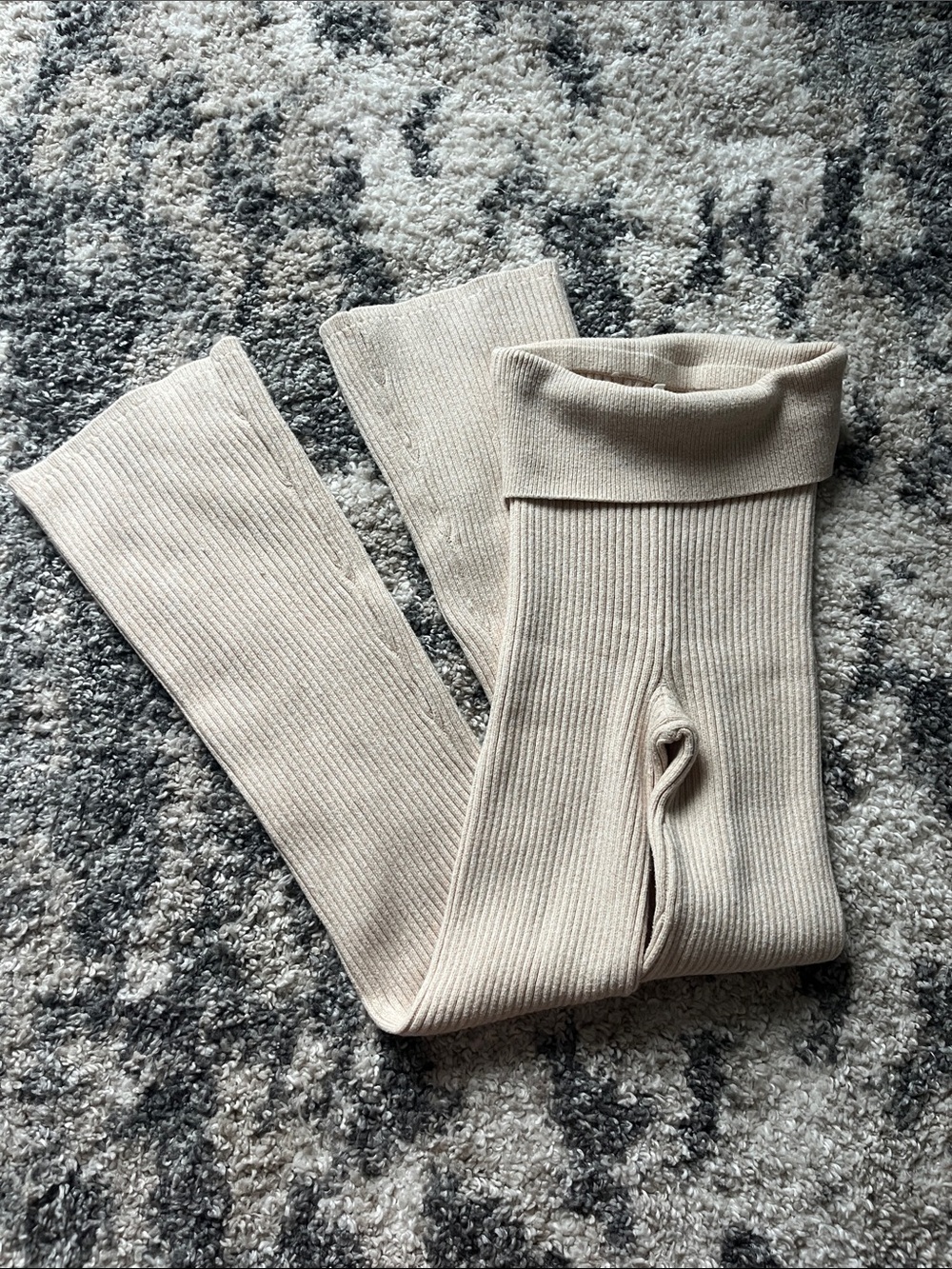 Aerie Ribbed Knit Leggings in Light Beige